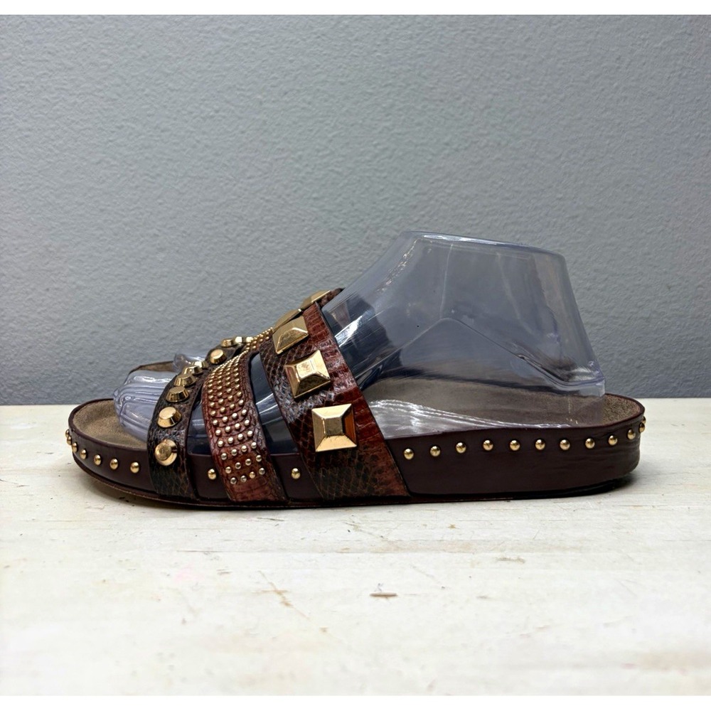 IVY KIRZHNER Maroon Leather Studded Slide Sandals Size 8